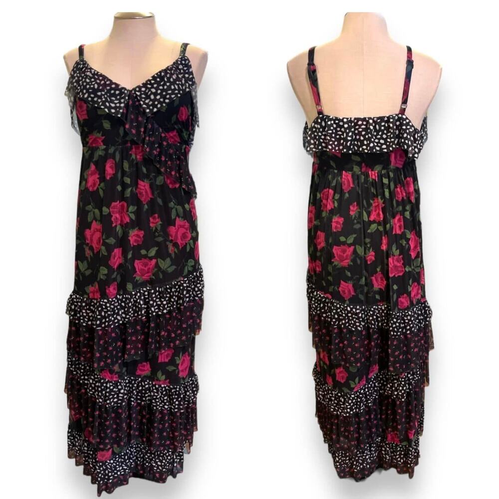 Torrid Plus Size 3 Betsey Johnson Ruffle Mesh Tiered Floral Maxi Sun Dress New - Picture 2 of 4